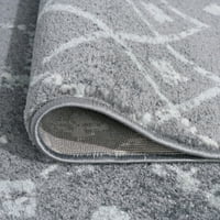 שטיח אזור מעבר אפור גיאומטרי, רץ מקורה שמנת קל לניקוי
