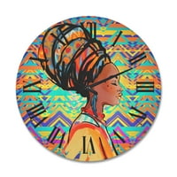 עיצוב 'דיוקן אישה אפריקאית אמריקאית עם טורבן IV' שעון קיר עץ מודרני