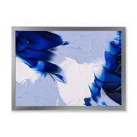 עיצוב אמנות 'גלים אפורים לבנים וכחולים מופשטים' הדפס אמנות ממוסגר מודרני