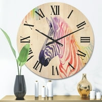 Designart 'דיוקן של זברה קשת על שעון קיר עץ חווה לבן'