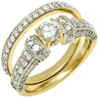 תכשיטנים עגולים CZ 18KT זהב מעל טבעת אירוסין של סטרלינג מכסף סטרלינג, זמינים בגדלים