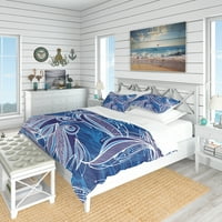 סט עיצוב 'דפוס כחול עם דגים פנטסטיים' סט כיסוי שמיכה ימי וחוף