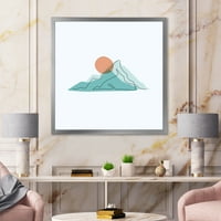 אמנות עיצוב 'הרים כחולים מופשטים עם ירח אדום השני' הדפס אמנות ממוסגר מודרני