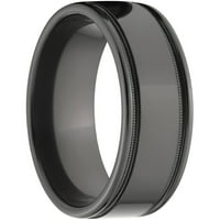 טבעת זירקוניום שחורה שטוחה עם שני חריצים ומרכז מורם