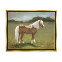 סוס כפרי כפרי נוף בעלי חיים וחרקים ציור ארט דפסת אמנות ממוסגרת זהב מתכת