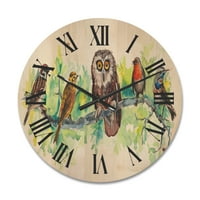 מעצב את 'חברים בציפורים עם ינשוף על ענף' שעון קיר עץ מסורתי