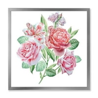 אביב פרחי אלסטרומריה ורוד ורדים ממוסגר ציור בד אמנות הדפסה