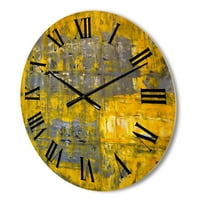 עיצוב 'אפור פוגש אמנות מופשטת צהובה אני' שעון קיר עץ מודרני