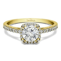 סט כלות טבעת: טבעת אירוסין עם יהלומים ומרכז מויסניט בזהב צהוב 14 קראט
