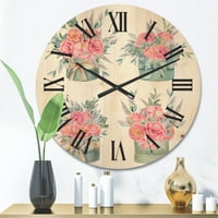 עיצוב אוסף זרי זרי עיצוב של שעון קיר עץ של ורדים ורודים '