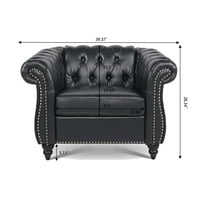 ספה מושבית עם זרוע מגולגלת, 39 ספת ספת צ ' סטרפילד לסלון, עור מפוצל, שחור