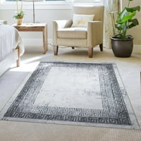 מכונת עות'ומנסון כותנה כותנה שטיח שטיח שטח שטח לסלון, 4 '6', מחוץ לגבול מפתח יווני לבן שחור לבן