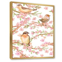 עיצוב אמנות 'יפה ציפורים על סניפים של פריחה שקדים' מסורתי ממוסגר בד קיר אמנות הדפסה
