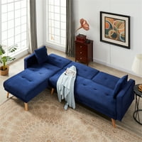 Aukfa 104 קטיפה ישן ספה-ספה-סלון ספה להמרה- יד שמאלית מול נוח- כחול