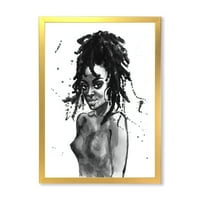 אמנות עיצוב 'דיוקן שחור לבן של אישה אפריקאית אמריקאית נגד' הדפס אמנות ממוסגר מודרני