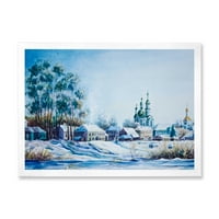 עיצוב אמנות 'עיירה קטנה מכוסה בשלג בתקופת החורף' הדפס אמנות ממוסגר מסורתי