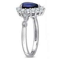 Miabella's 2- קראט יצר ספיר כחול ספיר מבטא יהלום 10kt טבעת הילה זהב לבן