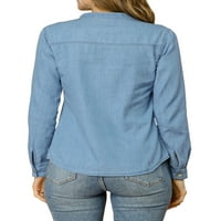 ייחודי מציאות נשים של ג ' ינס למעלה פיצול צוואר חזה כיס ארוך שרוול כפתור למטה חולצה