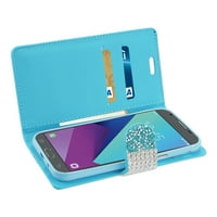 Samsung Galaxy J Emerge Diamond Rhininestone ארנק מארז בכחול לשימוש עם Samsung Galaxy J Emerge 2-Pack