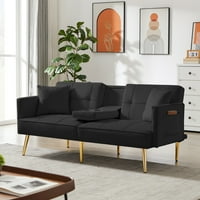 Momspeace Sofa מיטת קטיפה שחור ספה שחור ספה מיטה מתכווננת אחורית- שחור