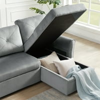 Aukfa מודרני קטיפה קטיפה ישנה ספה- משוך מיטה- אחסון הפיך- ריהוט סלון- אפור